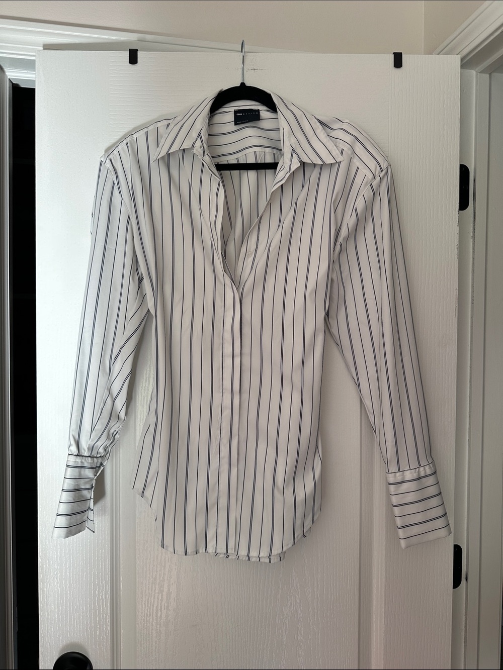 ASOS White Button-Down Shirt with Black Pinstripes
